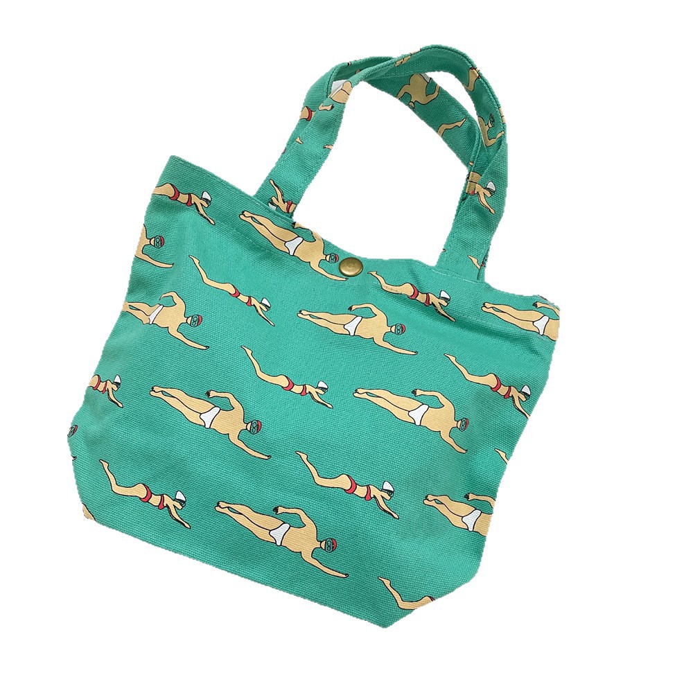 Z13 Bento Bag, small cloth bag, printed swimming style, hand-held bento bag, work lunch box bag, storage women's handbag Item Picture