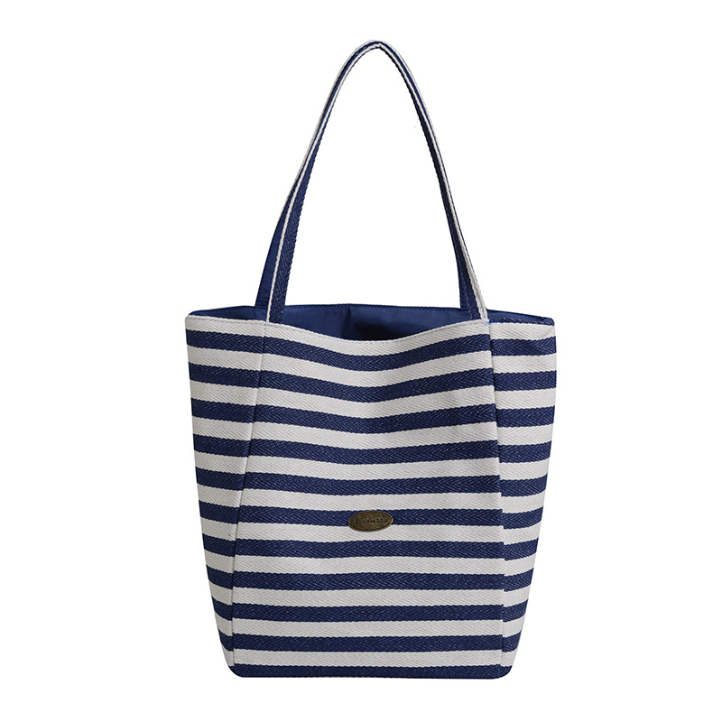 Casual striped double-sided tote bag for women, 2025 new large-capacity lightweight single-shoulder bag, college student commuting bag for classes full figure