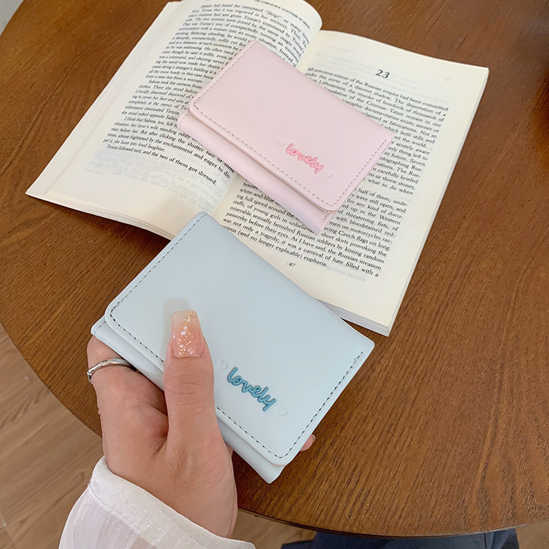 Ladies' short wallet 2024 New style, fresh and solid color, student coin purse, card case, cute wallet, small leather wallet details Picture