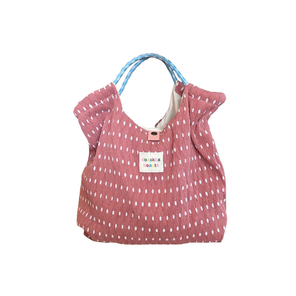 4595 ins crumpled fabric printed handbag, Spring and summer thin shopping hand-held bag, fresh floral print large capacity fabric bag Item Picture