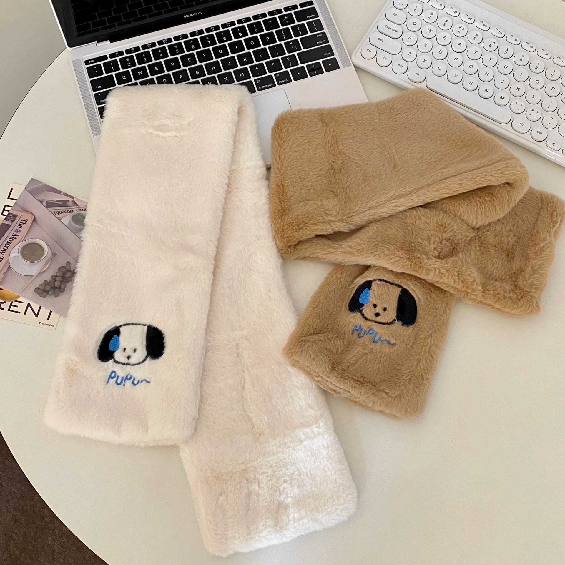 Clearance sale on special offer! Original design of a sweating puppy plush scarf, a thick and warm scarf for female students in autumn and winter Specification drawing