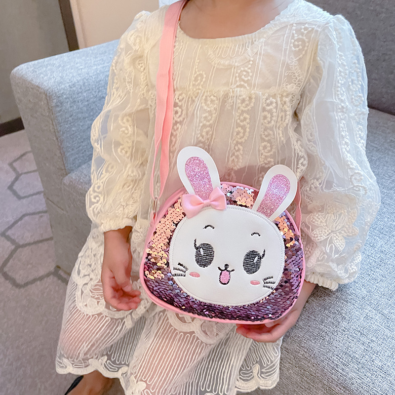 2024 New cartoon cute sequined little rabbit pu bag for girls, sweet little princess single-shoulder coin purse details Picture