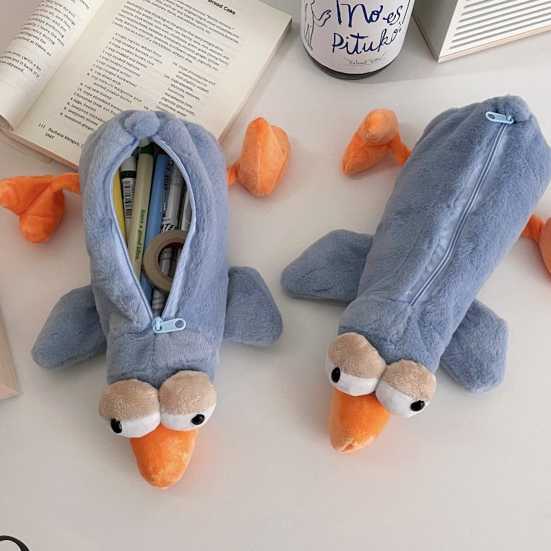 Creative cartoon bird plush pen case, high appearance level, soft and cute, soothing and stress-relieving doll stationery storage bag, stationery pen case Item Picture