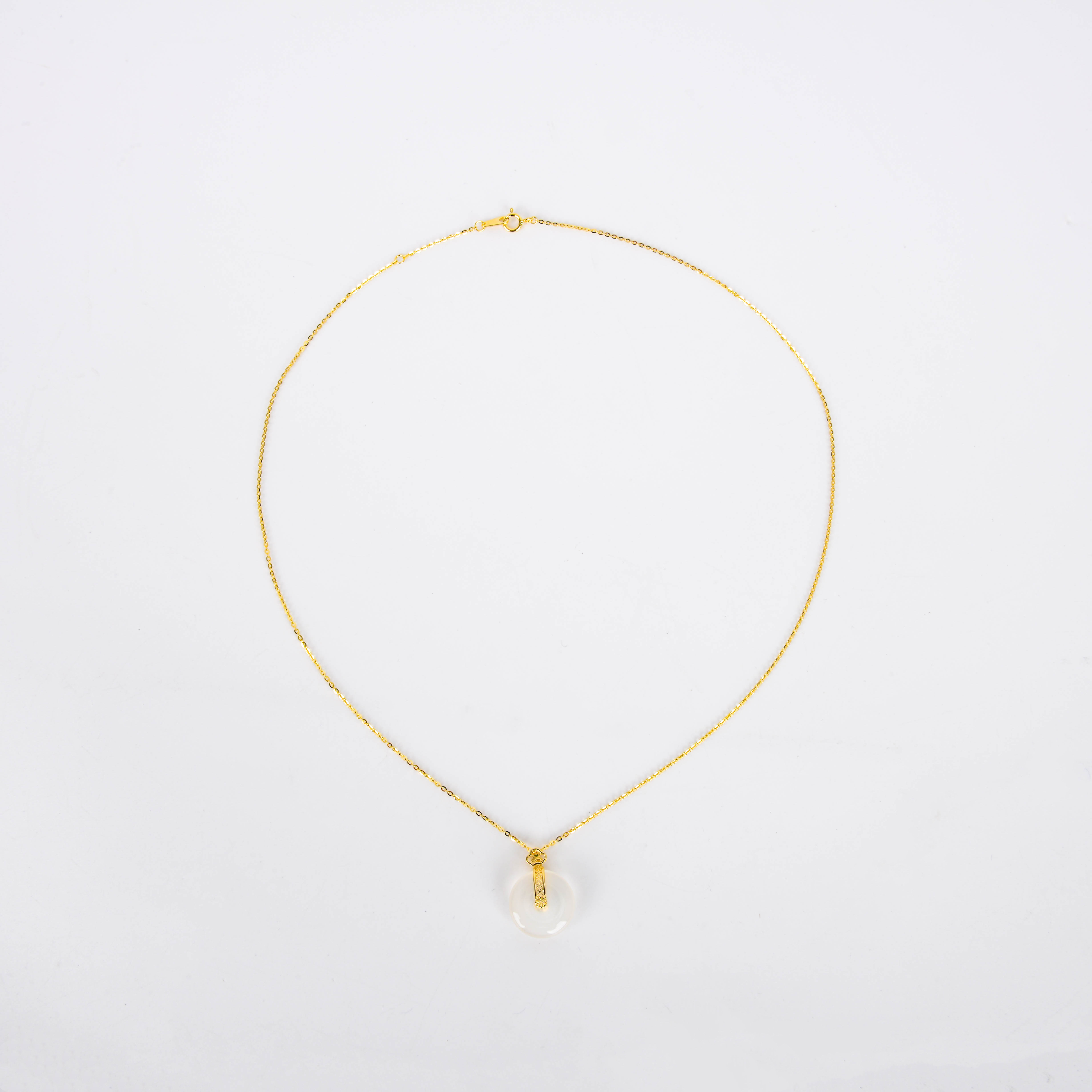 S925纯银新中式平安扣项链天然高冰玉髓吊坠银镶玉国风锁骨链批发