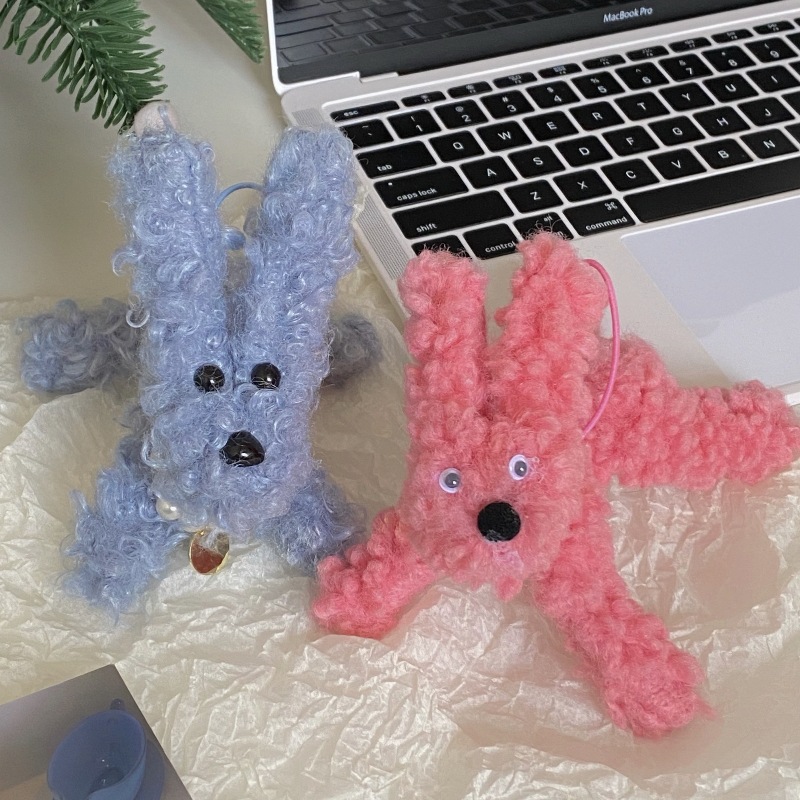 Internet-famous wire dog pendant, Instagram fried fur teddy dog bag pendant, plush keychain, couple doll details Picture