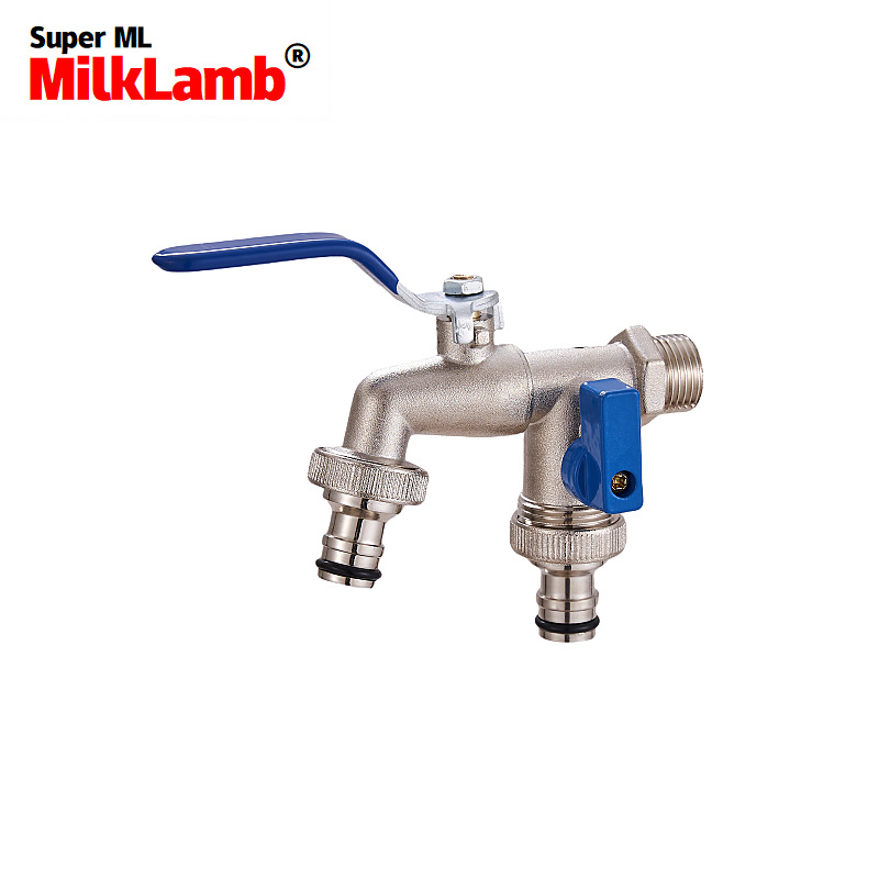 Cross-border exclusive gardening double water outlet zinc alloy faucet, one in and two out double pacifier, belt faucet [Blue] full figure