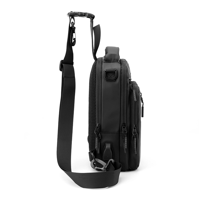 Men's functional chest bag, men's water-resistant crossbody bag, trendy postman bag, outdoor multi-functional single-shoulder crossbody bag Specification drawing