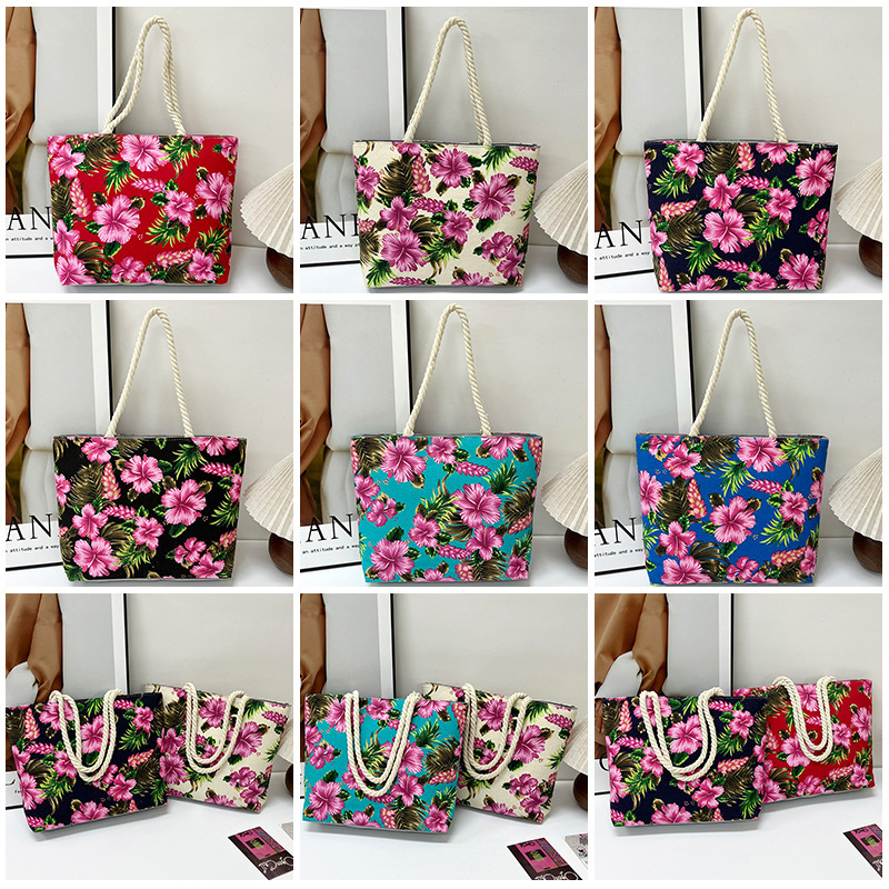 Bags, tote bags, cross-border 2025 new style printed canvas bags, floral fabric single-shoulder bags, women's bags, ethnic style large capacity bags details Picture