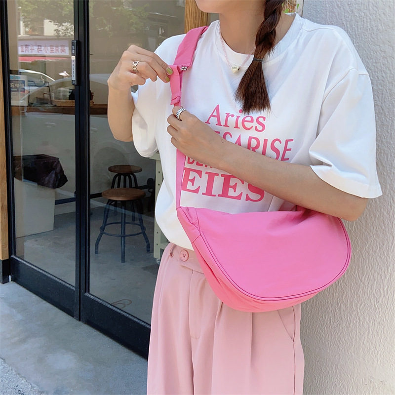34194 ins Summer crossbody canvas bag for girls, nylon casual lightweight crossbody bag for students, single-shoulder dumpling bag full figure