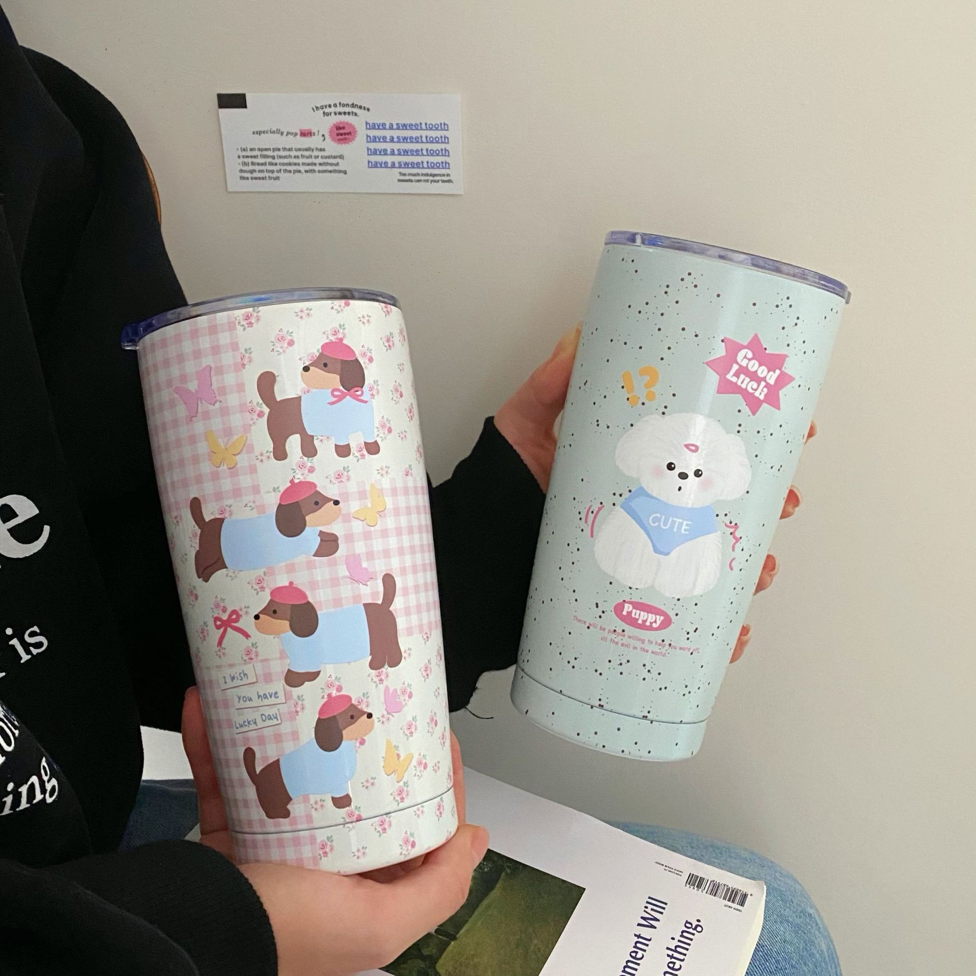 Dachshund portable cup, water cup, cute high appearance level cup, portable large-capacity straw cup for children, high-temperature resistant insulated cup details Picture