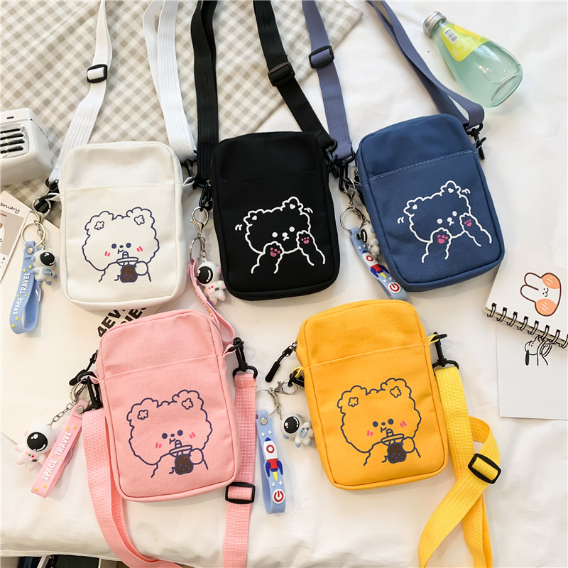 Summer canvas bag for women, Korean style Instagram sweet phone bag, 2021 new simple crossbody small bag for girls full figure