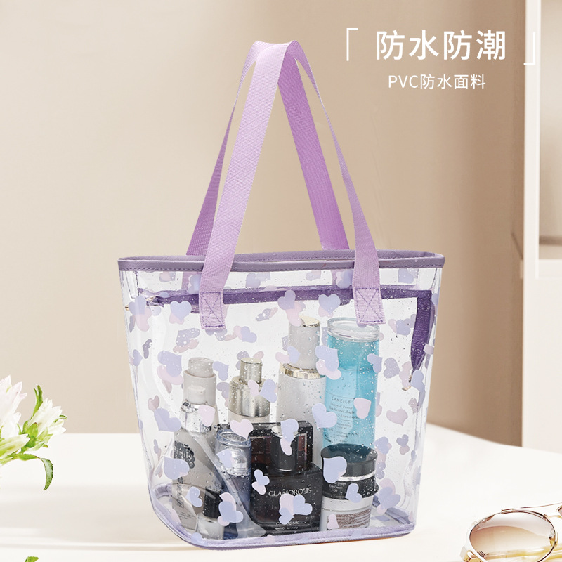 Factory direct sales transparent printed cosmetic bags, portable large-capacity waterproof pvc storage bags, ladies' hand-held toiletries bags Specification drawing