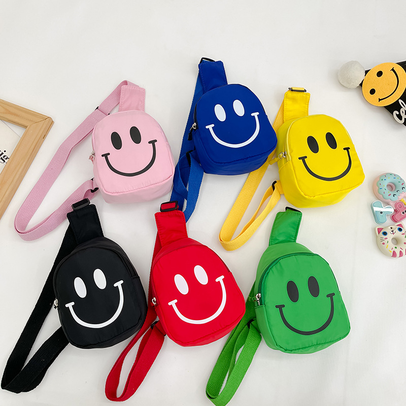 Smiling Face Children's crossbody Bag 2025 New style nylon trendy Boys' chest Bag, customized backpack for kindergarten babies and girls full figure