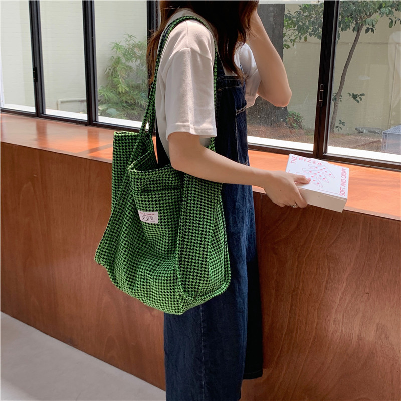 19141 Autumn/Winter New style Thousand-bird checkered Tote bag, Korean-style woolen single-shoulder canvas bag, female student large capacity cloth bag Specification drawing