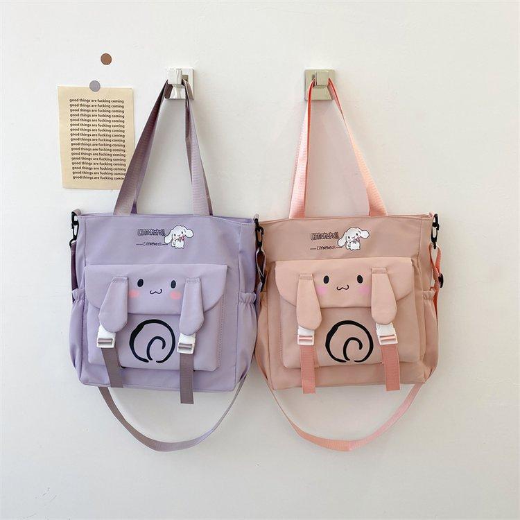 Foreign trade women's bag, large capacity bucket bag, 2024 new style nylon fabric cute cartoon dog shoulder bag, crossbody bag Specification drawing