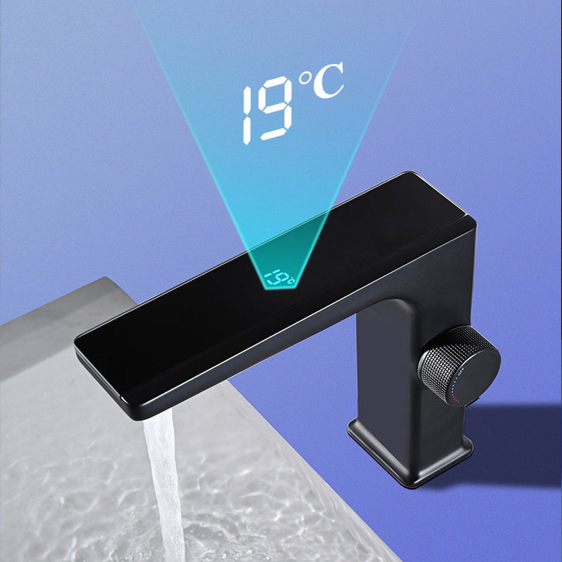 Yida free shipping, grey gun, pure copper household cold and hot temperature smart digital display bubble washbasin faucet available for delivery Application Scenario