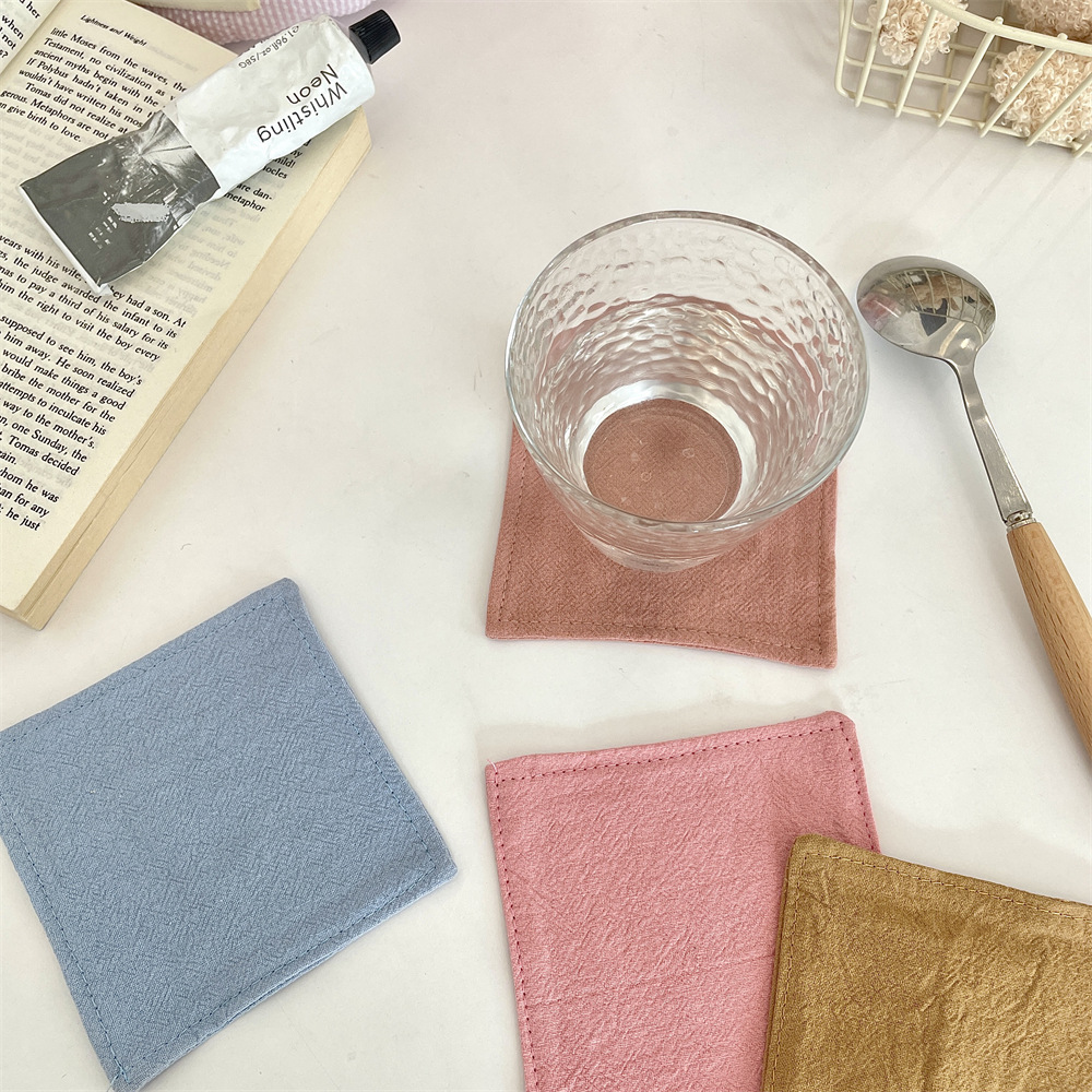 bj250223 solid color coasters, coffee shop kitchen heat insulation coasters, living room fabric atmosphere cups and water bottle coasters Specification drawing