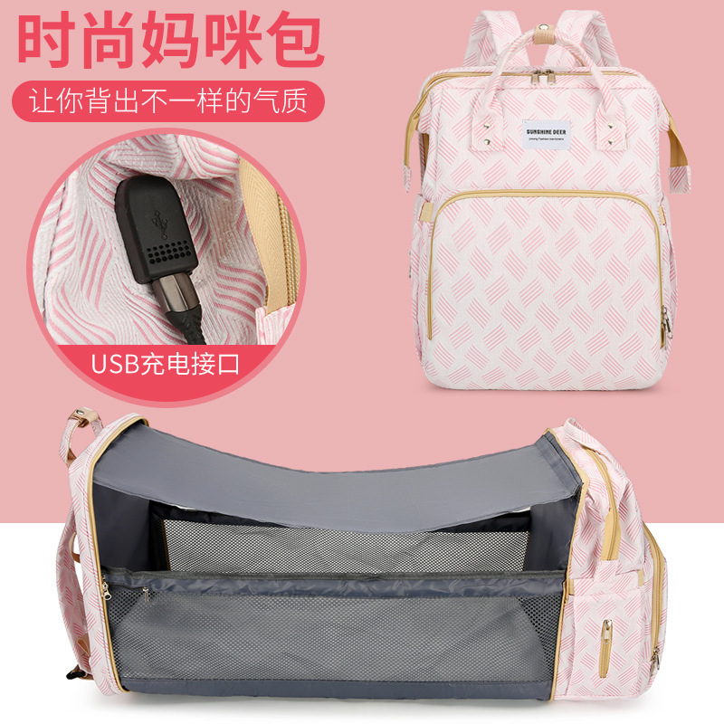 Cross-border exclusive mommy bag, high-end backpack, lightweight for mother and baby outings, baby bottle insulated bag, baby crib bag full figure
