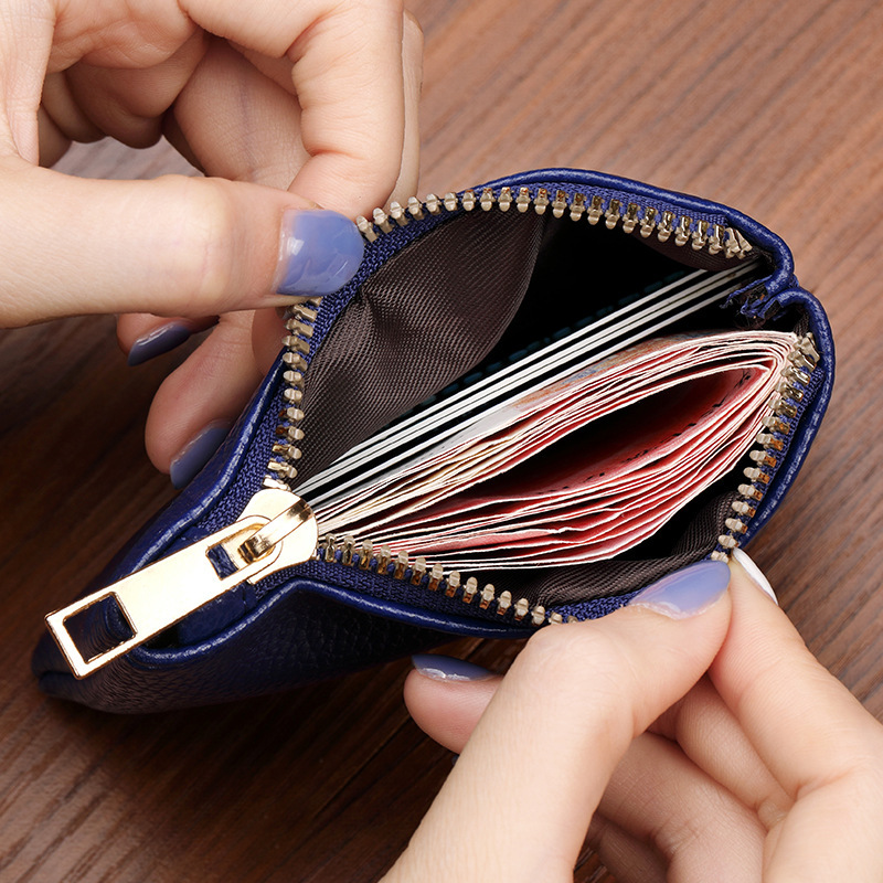 A new unisex simple zipper coin purse with lychee pattern, ultra-thin and short card, coin and key storage bag details Picture