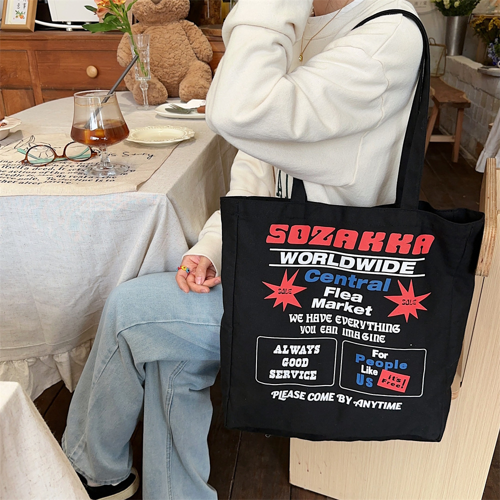 4423 New 2024 printed single-shoulder bag, large-capacity fabric bag, women's canvas bag, trendy hand-held commuting bag for work Specification drawing