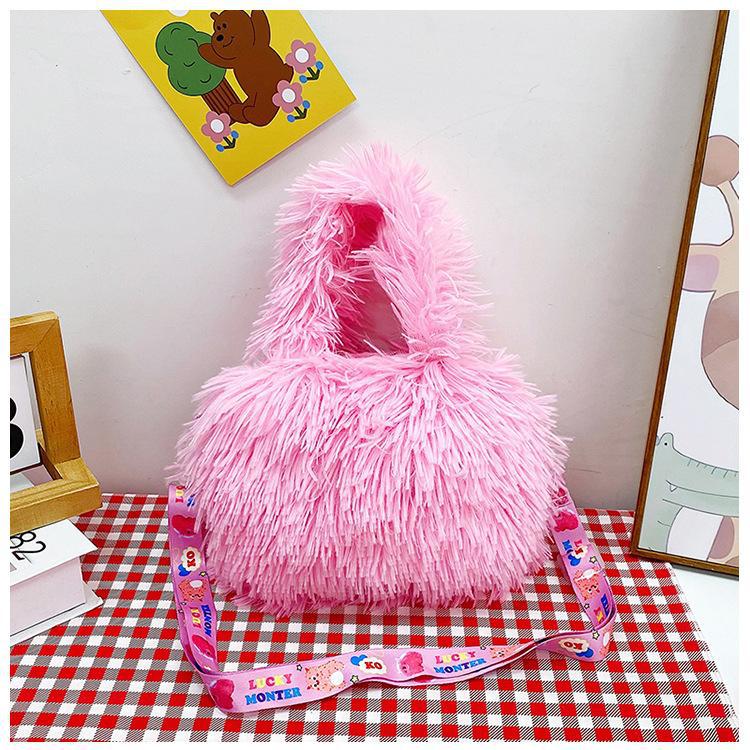 2024 New style of cute Korean plush single-shoulder crossbody bag with a girlish heart and cartoon monsters. Children's crossbody bag undefined
