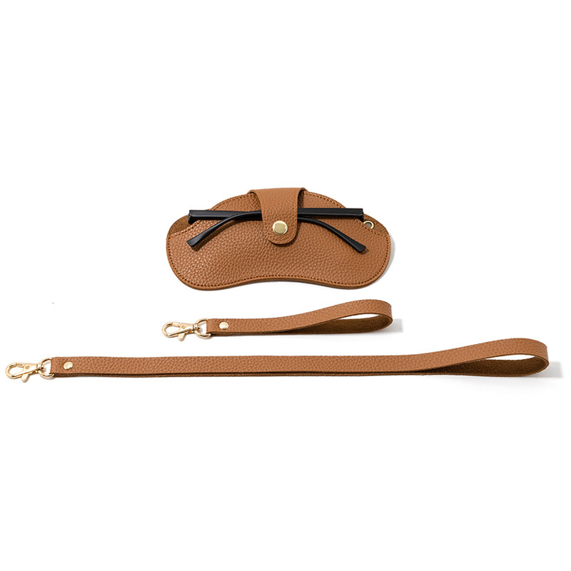 Portable sunglasses bag, sunglasses storage bag, lychee pattern glasses case, neck strap, leather glasses case clip, protective case Item Picture