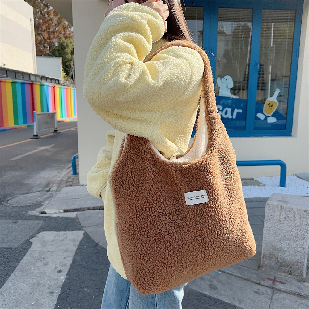 310233 Autumn/Winter Korean version dual-sided plush simple single-shoulder student large-capacity commuting vest bag Application Scenario