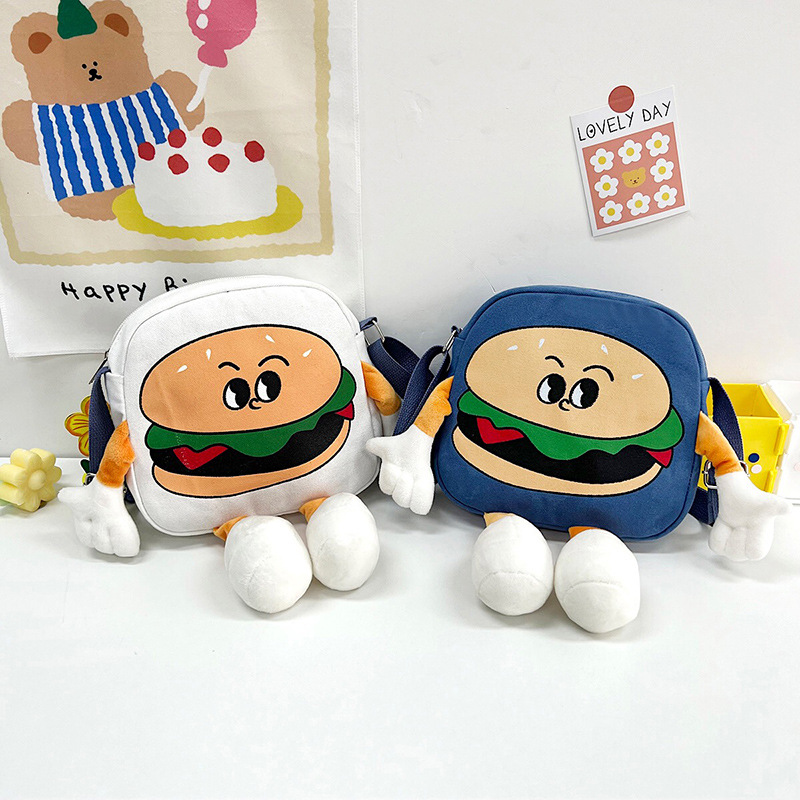 Japanese cartoon hamburger canvas small bag 2022 new Summer fashion, funny, ugly and cute Instagram single-shoulder crossbody bag full figure