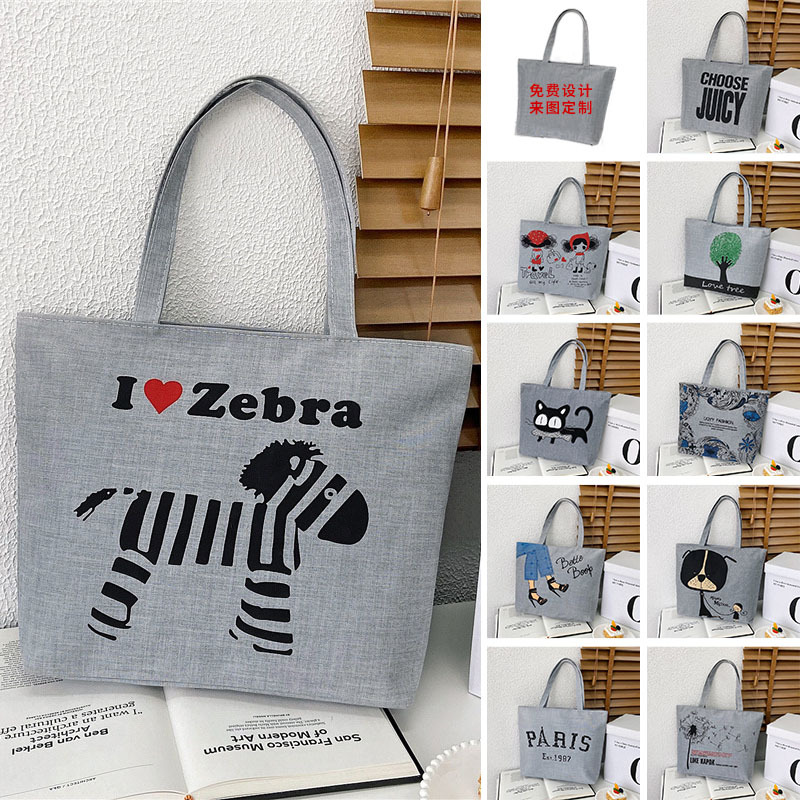 Wholesale of trendy and personalized women's single-shoulder canvas bags with printed Korean style and large capacity full figure