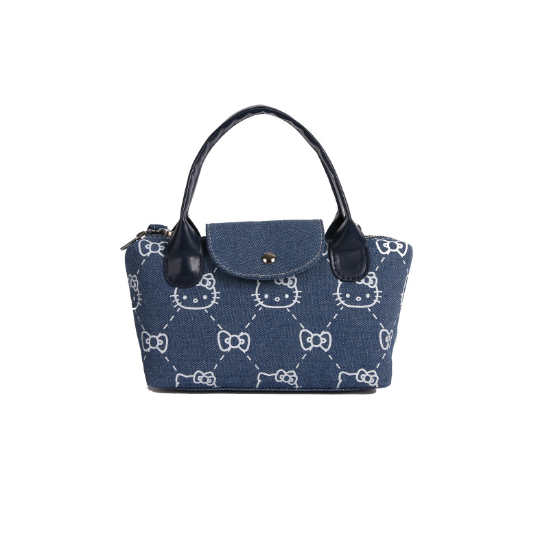 Fashionable single-shoulder crossbody bag 2025 new mini dumpling bag, cute and stylish denim printed kitten handbag for women Item Picture