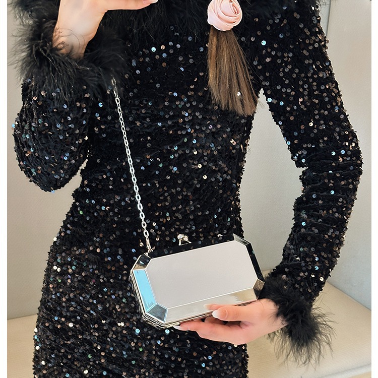 Cross-border square box acrylic bag for women 2025 new style dinner bag, clutch bag, single-shoulder crossbody bag, clip bag Specification drawing