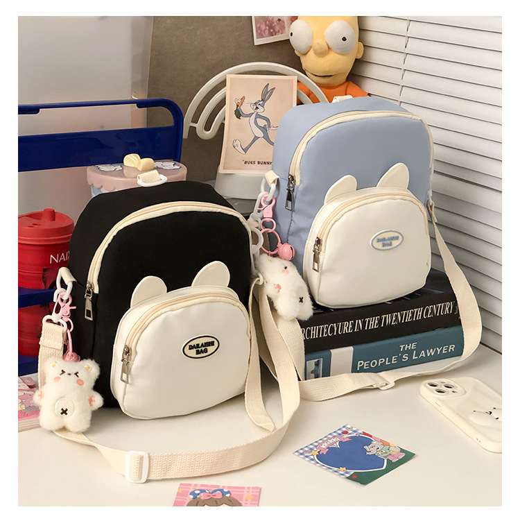 Summer cute little cat single-shoulder bag, double-sided new transparent pain bag, can hold 20cm cotton doll student backpack Specification drawing