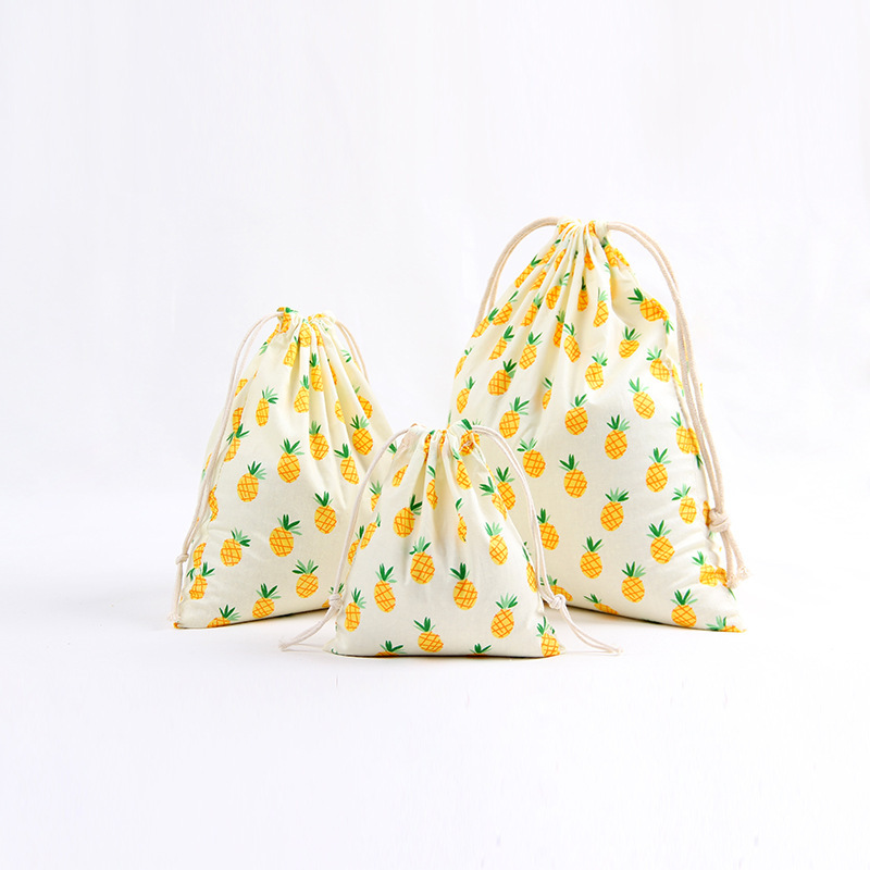 N270 printed cotton and linen storage wholesale, drawstring, tea gift, candy packaging bags, yellow banana, watermelon Application Scenario