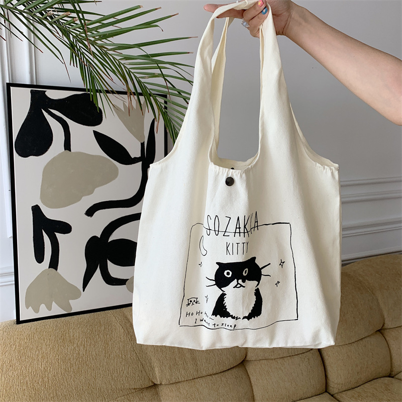 36271 Summer New printed single-shoulder bag, student class canvas bag, cartoon tote bag, large-capacity vest bag Application Scenario