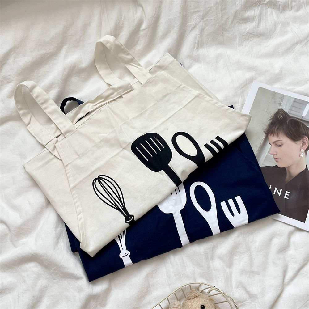 03111 Simple letter cotton and linen fabric apron, fashionable canvas kitchen and dining room work apron, home, dirt-resistant and stain-resistant details Picture