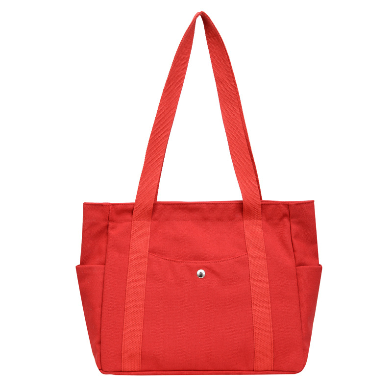 Wholesale of new women's single-shoulder bags, cross-border simple and casual canvas bags, Korean version LOGO printed commuter tote bags Item Picture