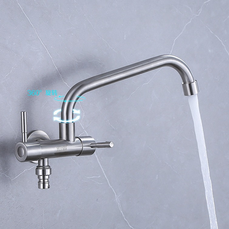 304 stainless steel balcony, one in and two out, dual switch, dual water outlet, washing machine, mop sink, dual control faucet details Picture