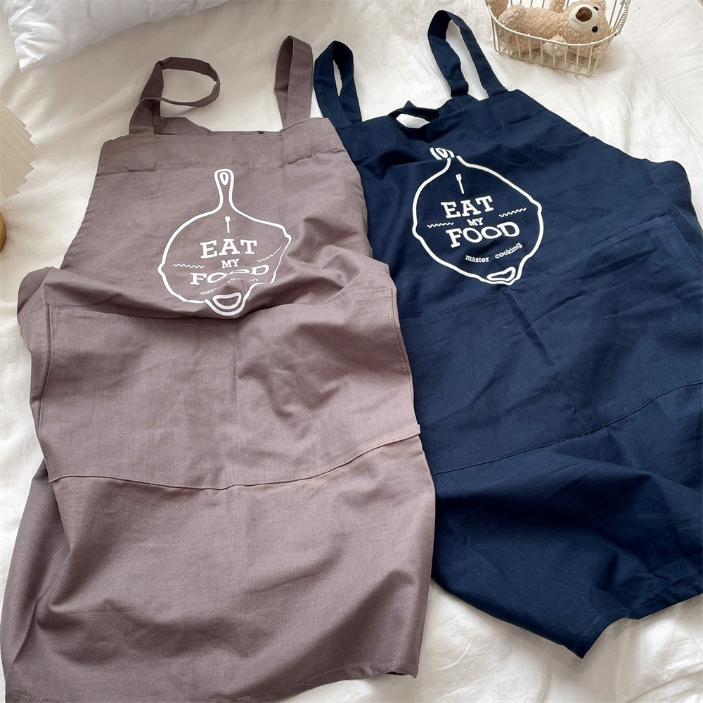 03111 Simple letter cotton and linen fabric apron, fashionable canvas kitchen and dining room work apron, home, dirt-resistant and stain-resistant Item Picture