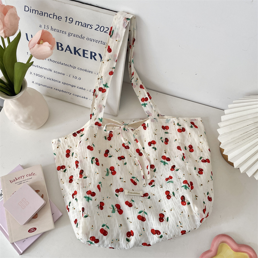 5744 Fresh and sweet floral chiffon single-shoulder bag, large-capacity student class bag, fashionable and versatile tote bag for girls Specification drawing