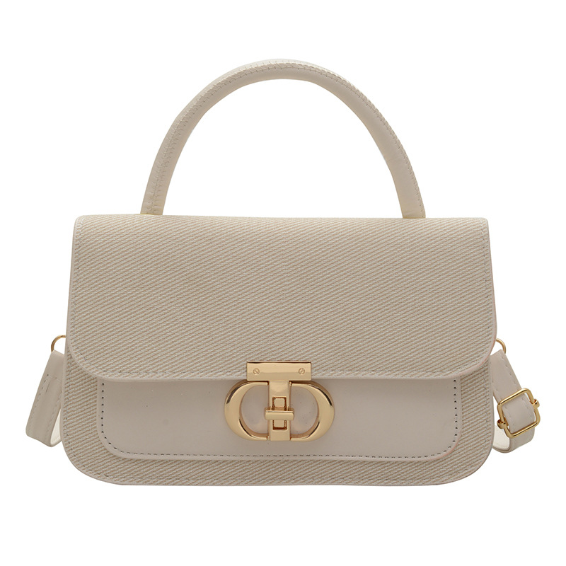 Single-shoulder crossbody small square women's bag with locking mechanism 2025 summer new style, fashionable texture, retro trend color contrast design Item Picture