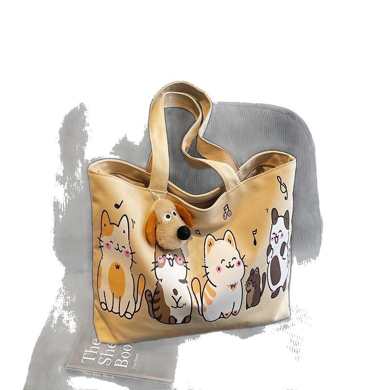 The new spring 2025 Korean-style laid-back large-capacity canvas bag for women, single-shoulder student, artistic and simple tote bag trend Item Picture
