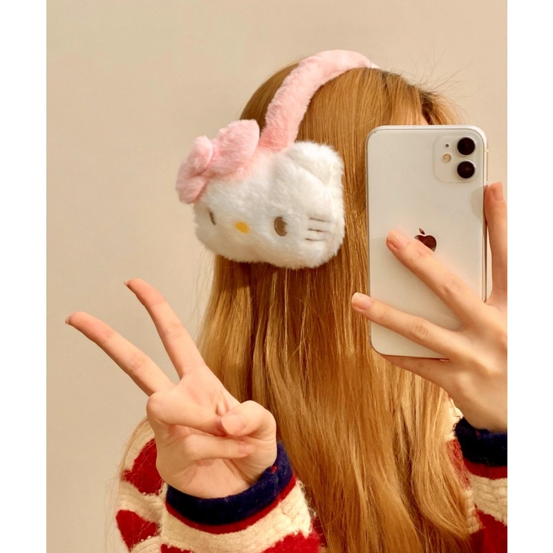 Girlish cat plush ear cups for girls, winter student cycling, thickened and fleece earphone-style ear tips, protecting and warming ears full figure