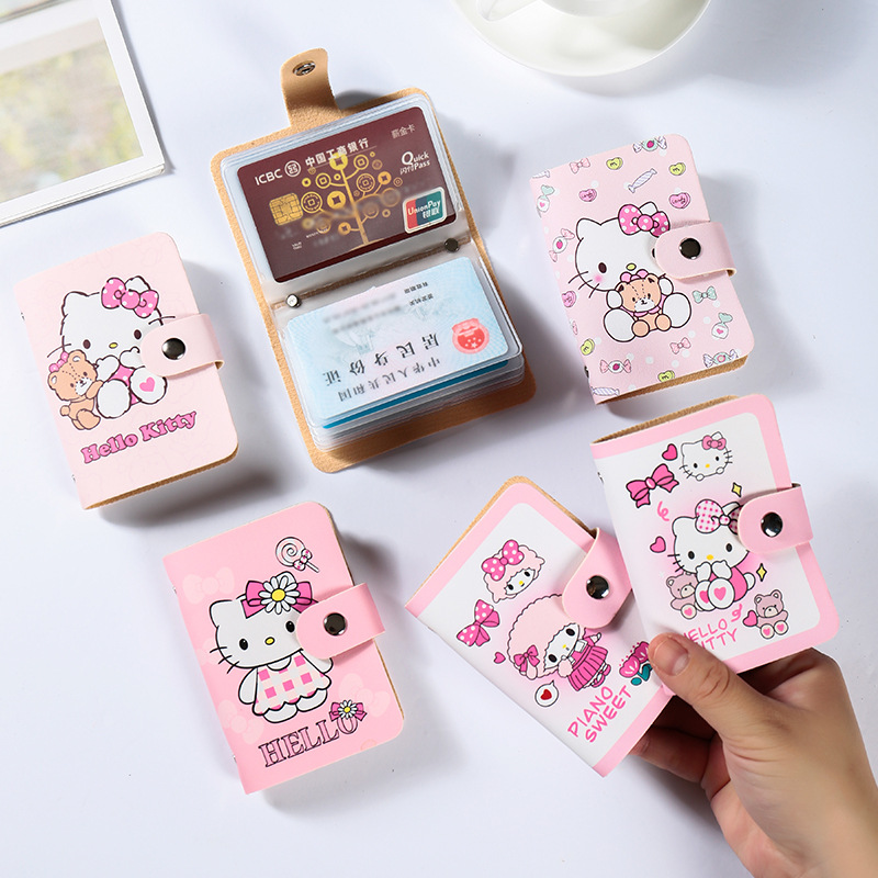 Cartoon cat card case, cute card holder for ladies and students, teenage girl ID card holder, anti-demagnetization, multi-functional full figure
