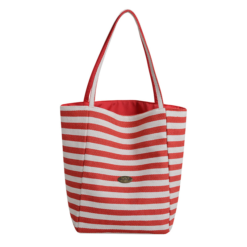 Casual striped double-sided tote bag for women, 2025 new large-capacity lightweight single-shoulder bag, college student commuting bag for classes details Picture