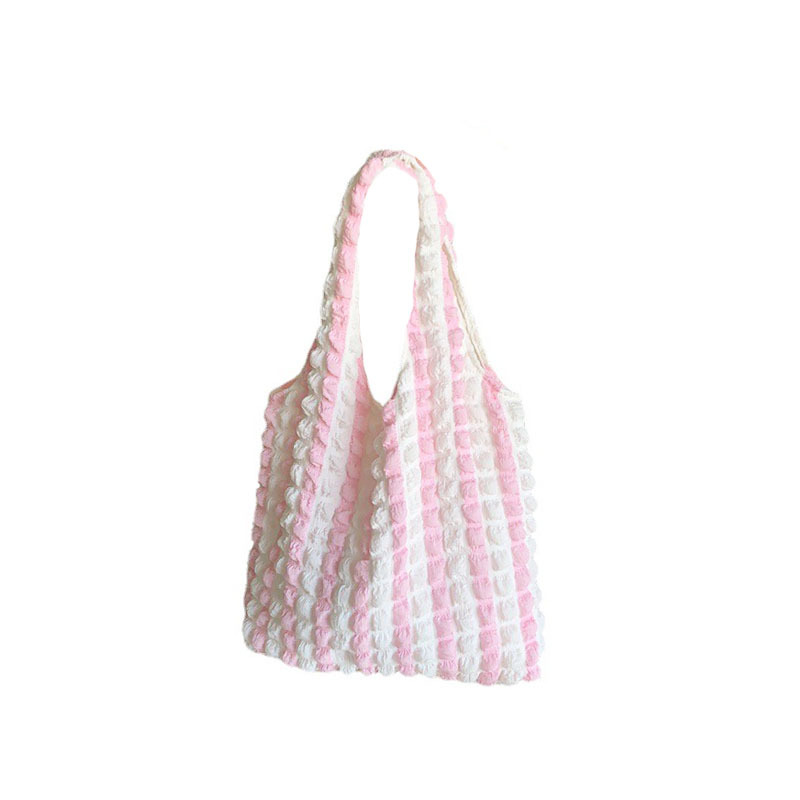 2522 Japanese and Korean Spring/Summer Bubble pleated Cloud Bag, Fresh canvas single-shoulder tote bag, Girl student Underarm bag Item Picture