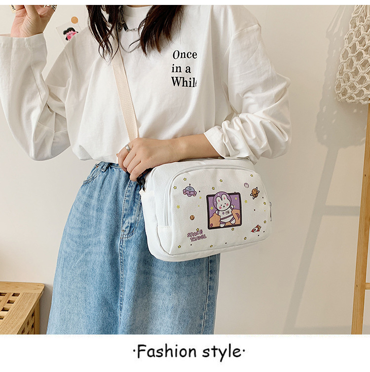 The 2022 new style of the popular Xiaofangbao women's bag, a Korean style fashionable and sweet canvas crossbody bag, is available for one-piece consignment for export Application Scenario