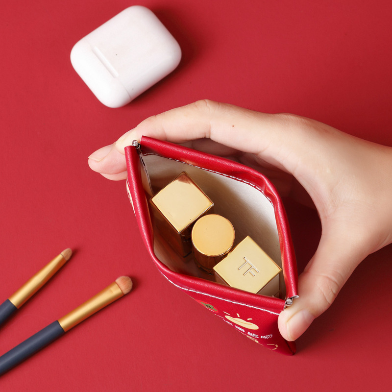 New New Year's convenient makeup bag, waterproof small bag, pu leather simple mini digital makeup brush storage bag Specification drawing