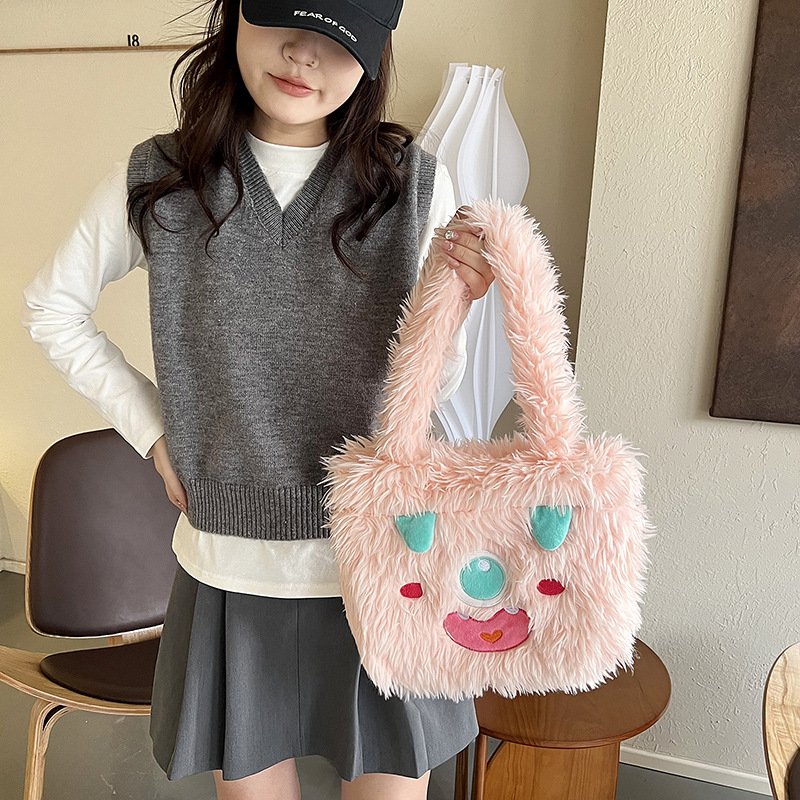 Plush toys, children's cartoon backpack, single-shoulder crossbody bag, girl's handbag, cute strawberry bear, Dingdang cat, versatile Application Scenario