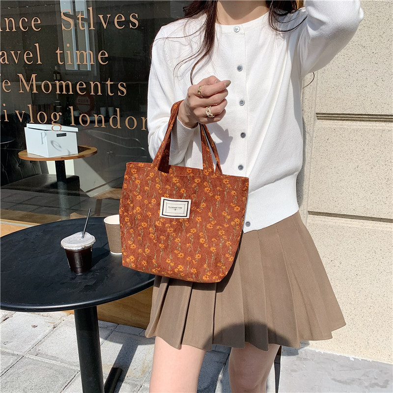 2112 Corduroy woven label hand-held bento bag, ins Artistic and retro, small commuting bag for work, Mommy lunch box bag Specification drawing