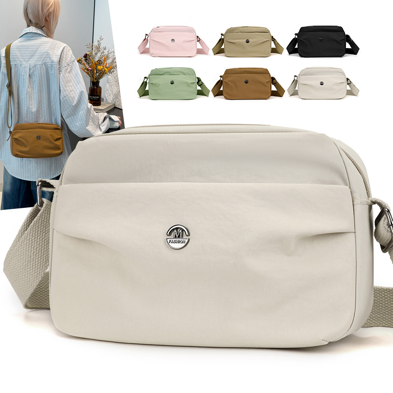 New cross-border universal women's bag with zipper, small square bag, sewing thread, nylon fabric, single-shoulder crossbody, large capacity full figure